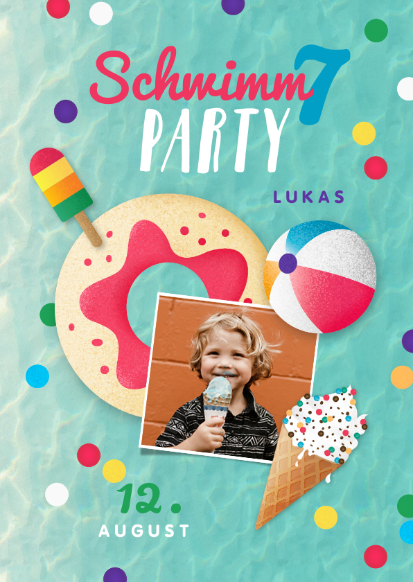 Kindergeburtstag - 7. Kindergeburtstag Einladung Schwimmparty eigenes Foto