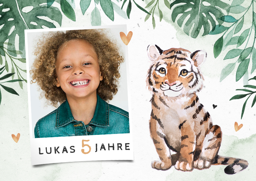 Kindergeburtstag - Botanische Einladung 5. Kindergeburtstag mit Foto und Tiger