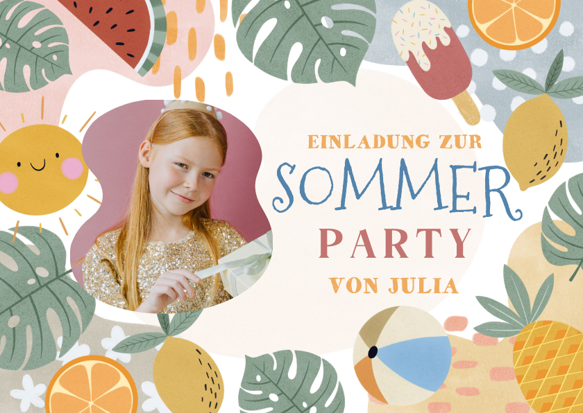 Kindergeburtstag - Bunte Einladung Sommerparty 8. Kindergeburtstag