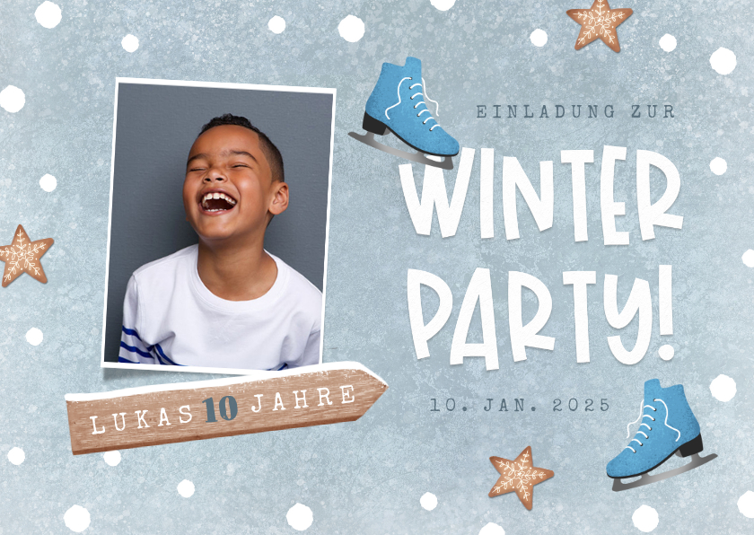 Kindergeburtstag - Einladung 10. Kindergeburtstag Junge Winterparty Foto