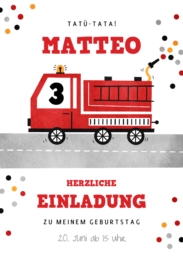 Kindergeburtstag - Einladung 3. Geburtstag Feuerwehr