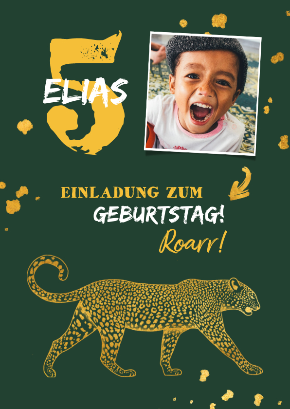 Kindergeburtstag - Einladung 5. Kindergeburtstag Foto & Leopard