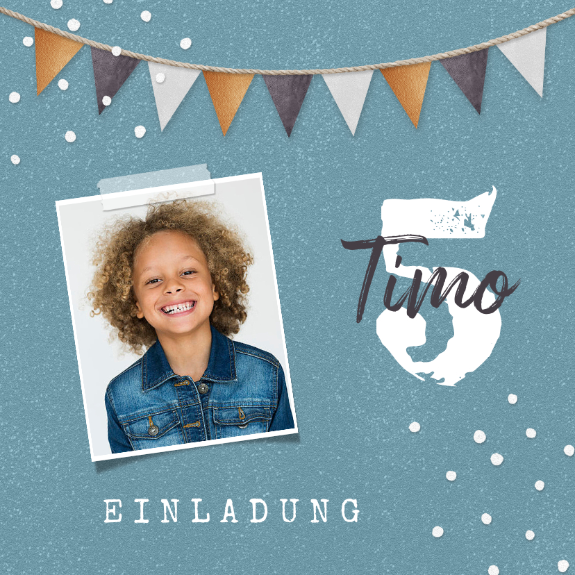 Kindergeburtstag - Einladung 5. Kindergeburtstag mit großer Zahl und Girlande