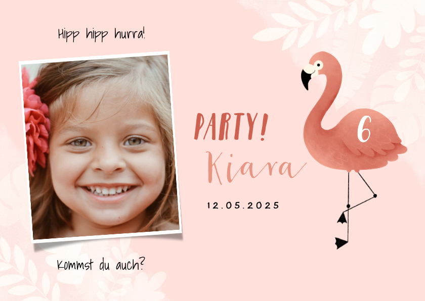 Kindergeburtstag - Einladung 6. Kindergeburtstag botanisch Flamingo und Foto