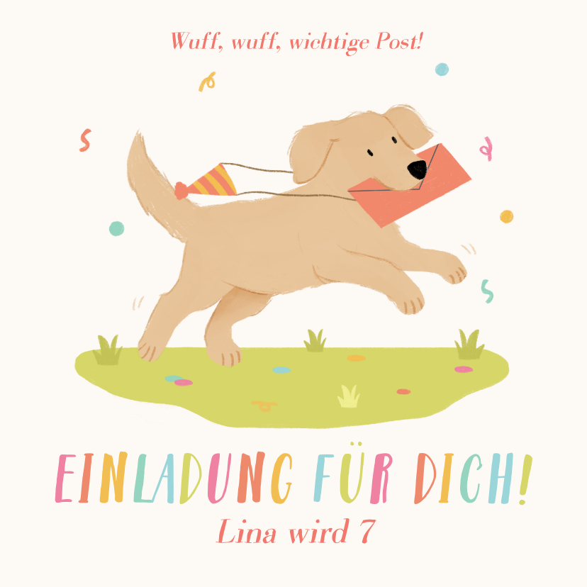 Kindergeburtstag - Einladung 7. Kindergeburtstag Hund mit Brief