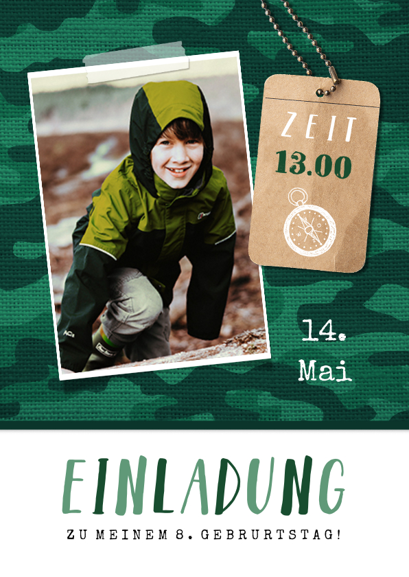 Kindergeburtstag - Einladung 8. Kindergeburtstag Armylook Foto