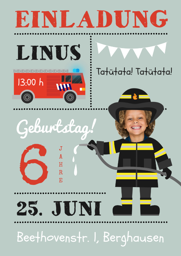 Kindergeburtstag - Einladung Feuerwehrmann Kindergeburtstag 6 Jahre