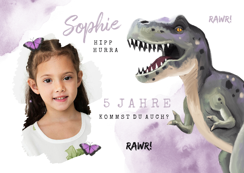Kindergeburtstag - Einladung Kindergeburtstag Dinosaurier Mädchen