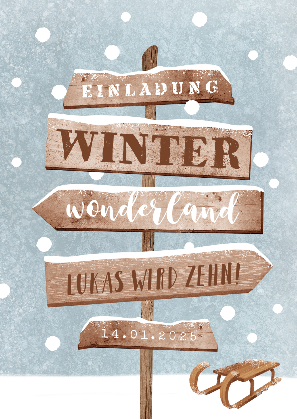 Kindergeburtstag - Einladung Winter-Kindergeburtstag Schlitten 10 Jahre