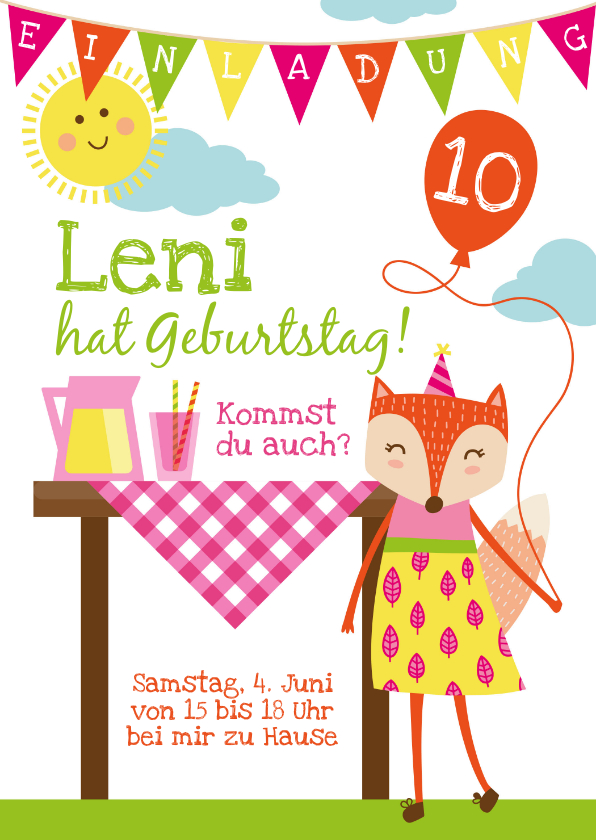 Kindergeburtstag - Einladung zum 10. Kindergeburtstag Summergirl