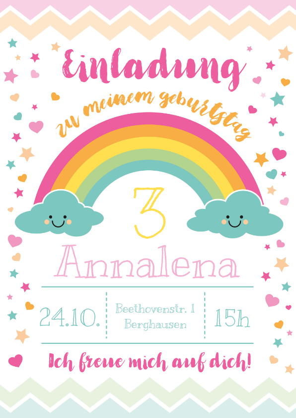 Kindergeburtstag - Einladung zum 3. Kindergeburtstag Happy Clouds