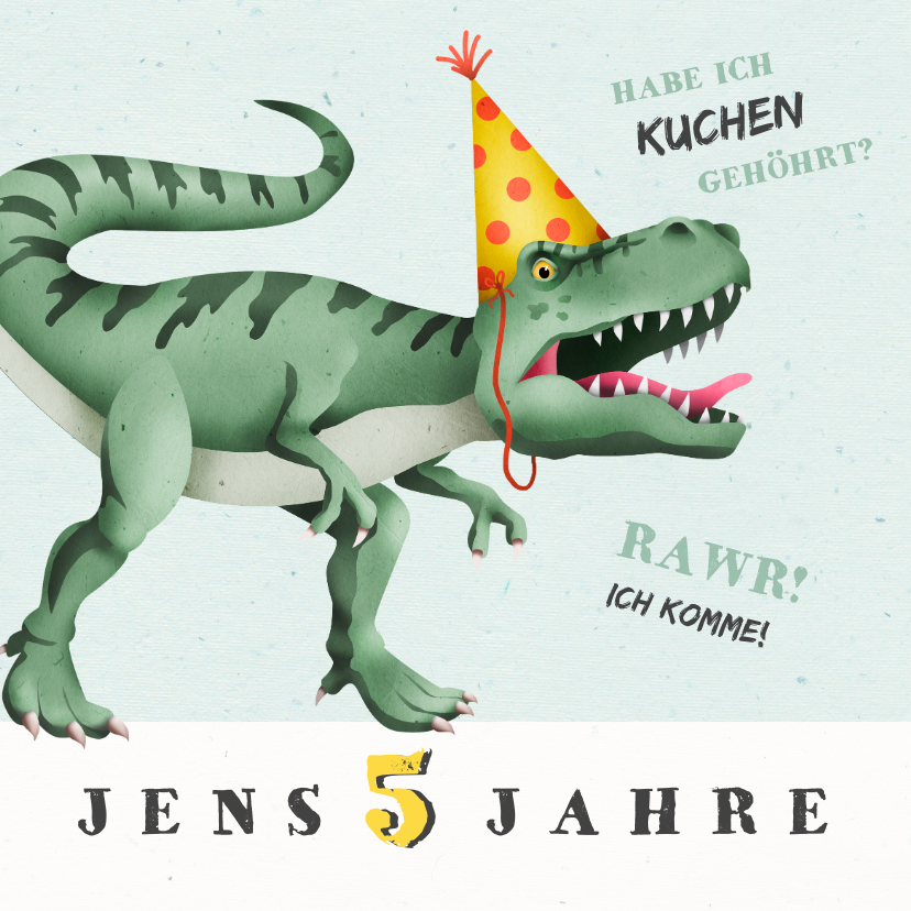 Kindergeburtstag - Einladung zum 5. Kindergeburtstag Dinosaurier mit Hut