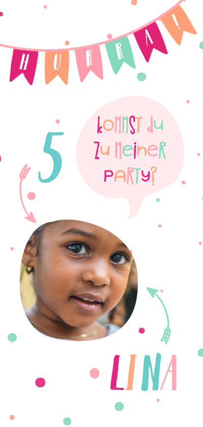 Kindergeburtstag - Einladung zum 5. Kindergeburtstag fröhlich-rosa