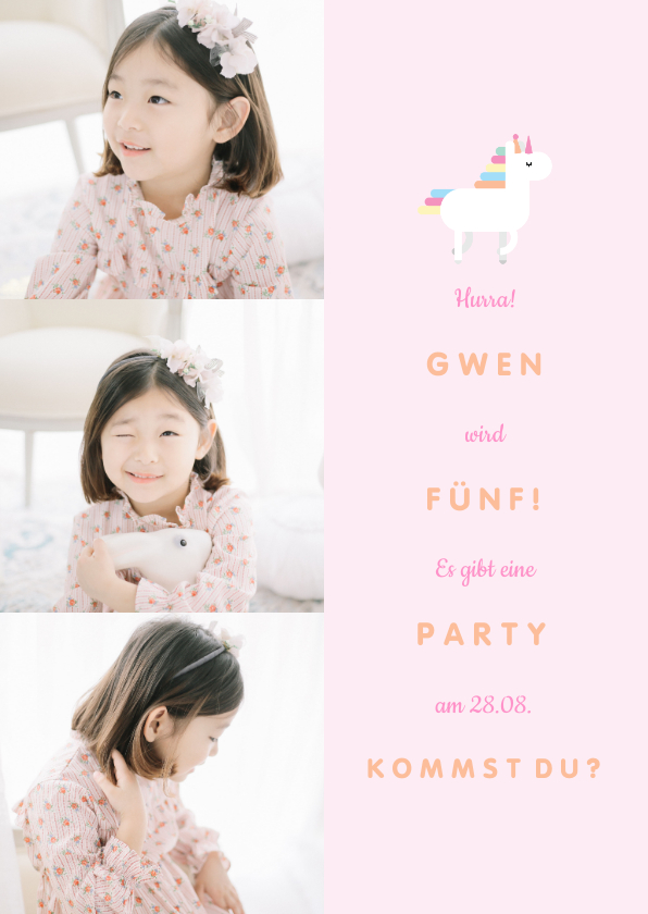 Kindergeburtstag - Einladung zum 5. Kindergeburtstag Little Unicorn