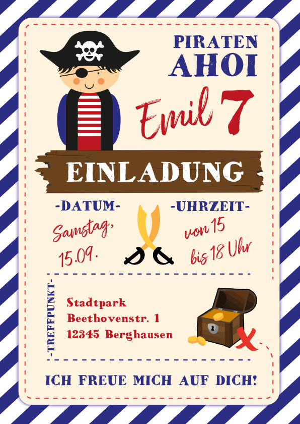 Kindergeburtstag - Einladung zum 7. Kindergeburtstag Piraten Ahoi