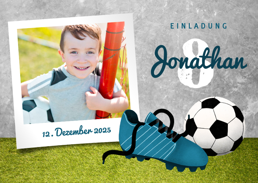 Kindergeburtstag - Einladung zum 8. Kindergeburtstag Fußball & Polaroidfoto