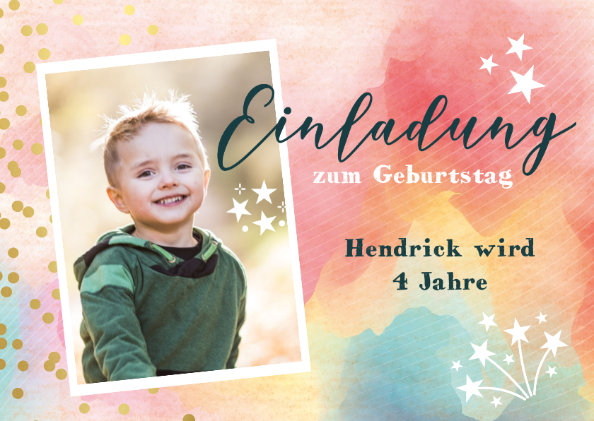 Kindergeburtstag - Einladung zum farbenfrohen Kindergeburtstag 4 Jahre