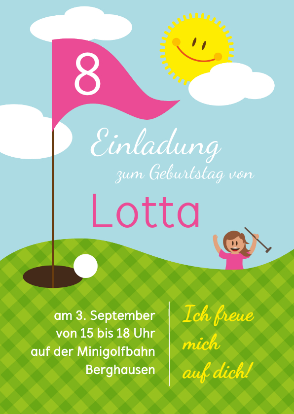 Kindergeburtstag - Einladung zum Golf-Kindergeburtstag pink 8 Jahre