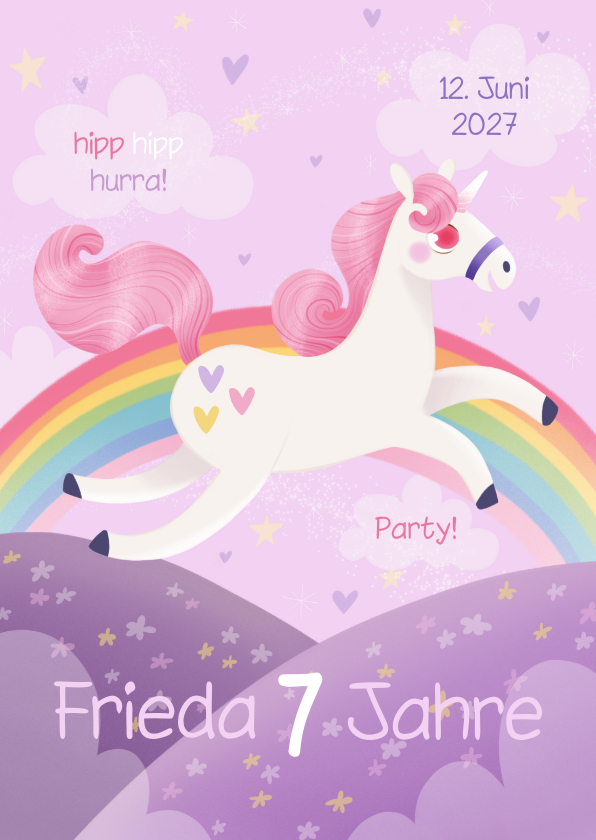 Kindergeburtstag - Einladung zur Einhorn-Kinderparty 7. Geburtstag