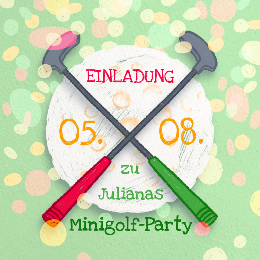 Kindergeburtstag - Einladung zur Minigolf-Party - Schläger und Ball 10 Jahre