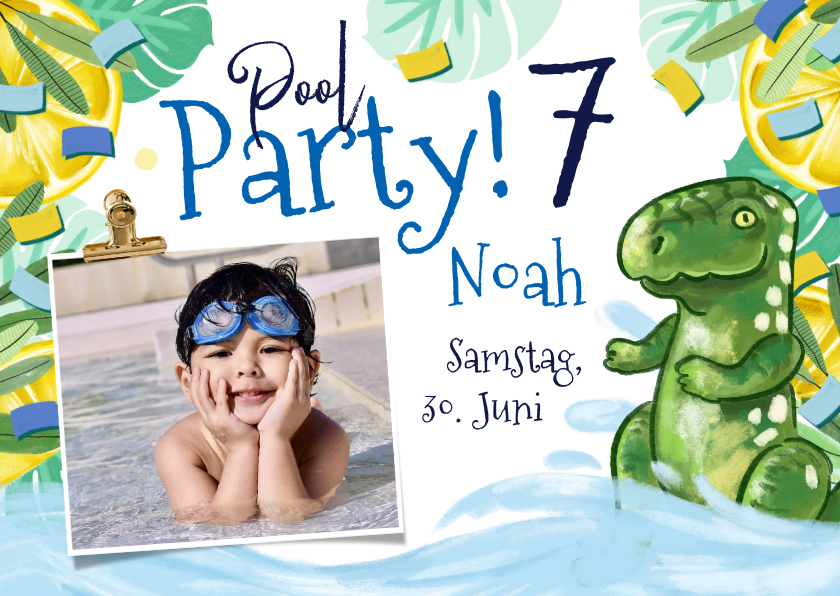 Kindergeburtstag - Einladung zur Poolparty 7. Kindergeburtstag Sommer