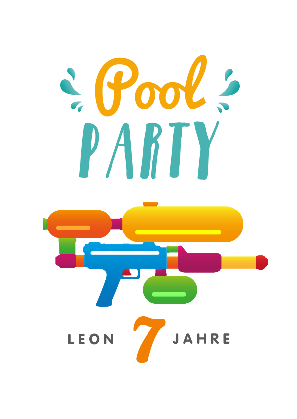 Kindergeburtstag - Einladung zur Poolparty mit Wasserpistole 7. Geburtstag