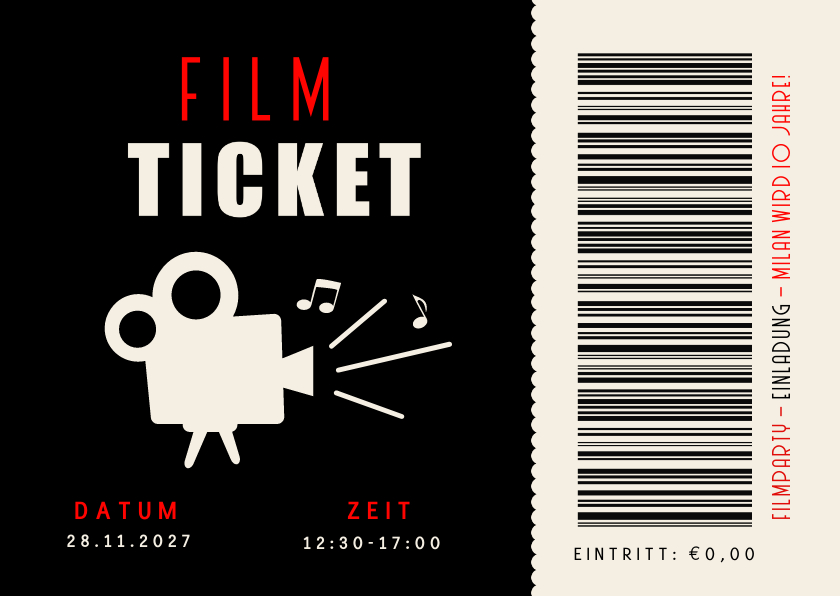 Kindergeburtstag - Einladungskarte 10. Kindergeburtstag Filmticket