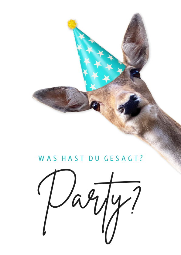 Kindergeburtstag - Einladungskarte 11. Kindergeburtstag Reh mit Partyhut