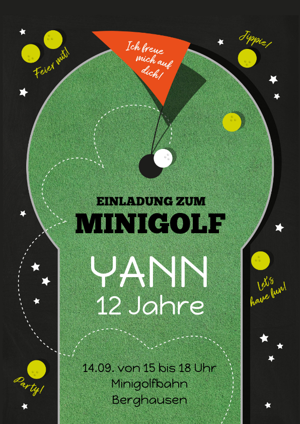 Kindergeburtstag - Einladungskarte 12. Kindergeburtstag Minigolf