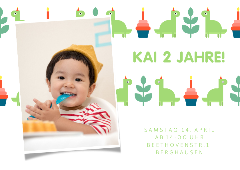 Kindergeburtstag - Einladungskarte 2. Kindergeburtstag kleine Dinosaurier