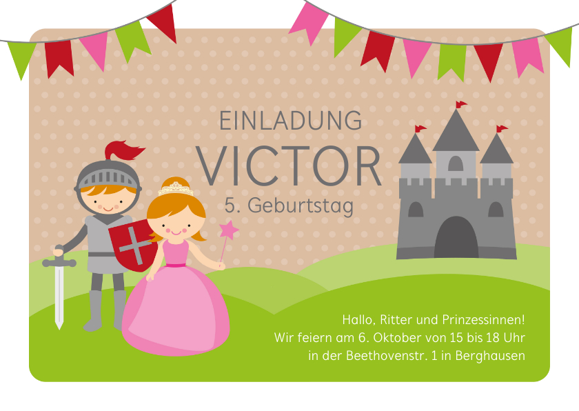 Kindergeburtstag - Einladungskarte 2. Kindergeburtstag Ritter und Prinzessin