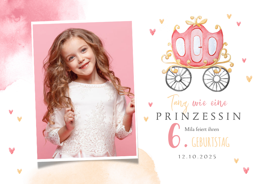 Kindergeburtstag - Einladungskarte 6. Kindergeburtstag Prinzessin