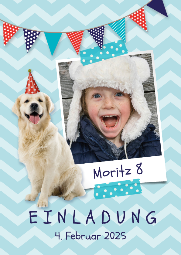 Kindergeburtstag - Einladungskarte 8. Kindergeburtstag Hund und Foto