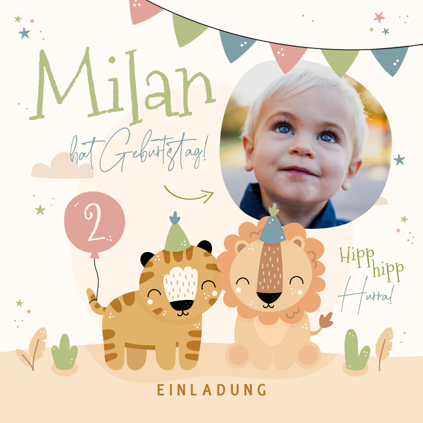 Kindergeburtstag - Einladungskarte Foto Kindergeburtstag Löwe & Tiger