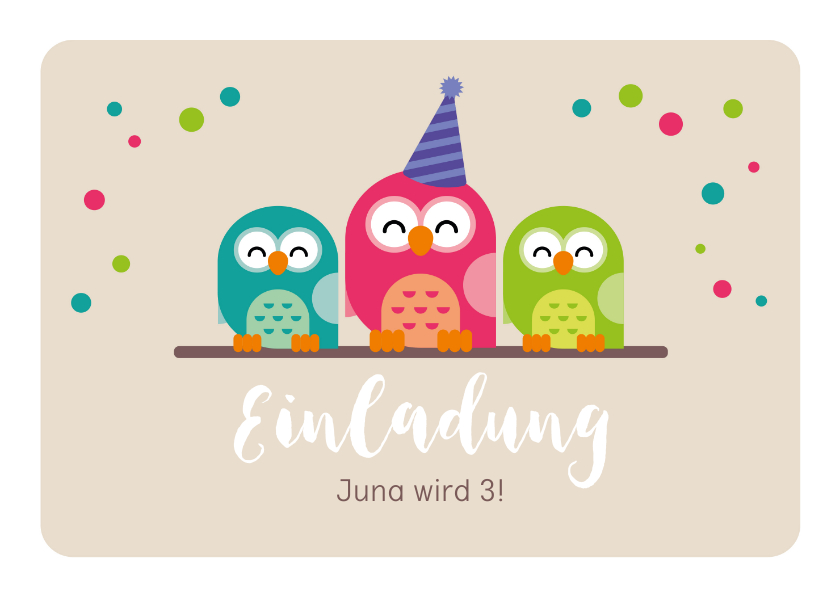 Kindergeburtstag - Einladungskarte zum 3. Kindergeburtstag pinke Eule