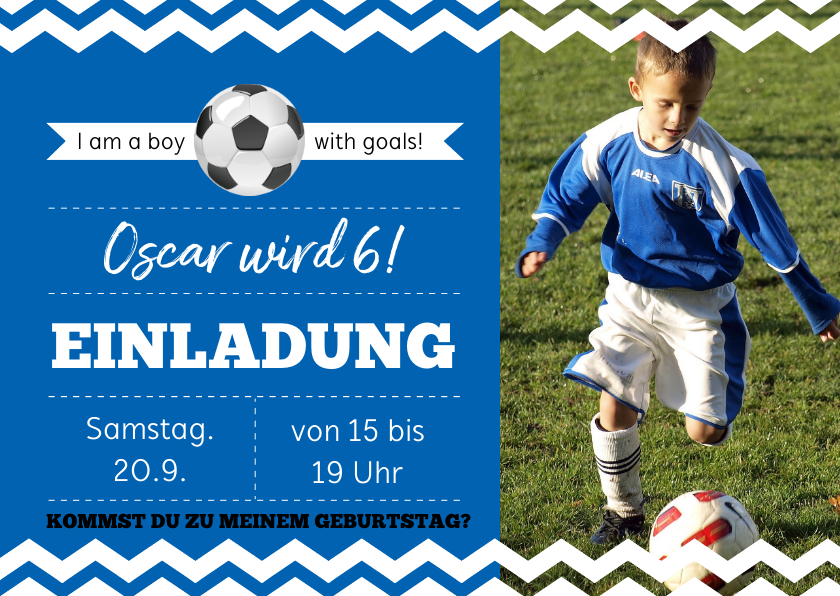 Kindergeburtstag - Einladungskarte zum Fußballgeburtstag Junge 6 Jahre