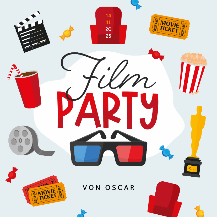 Kindergeburtstag - Einladungskarte zur Filmparty 3D-Brille 9. Geburtstag