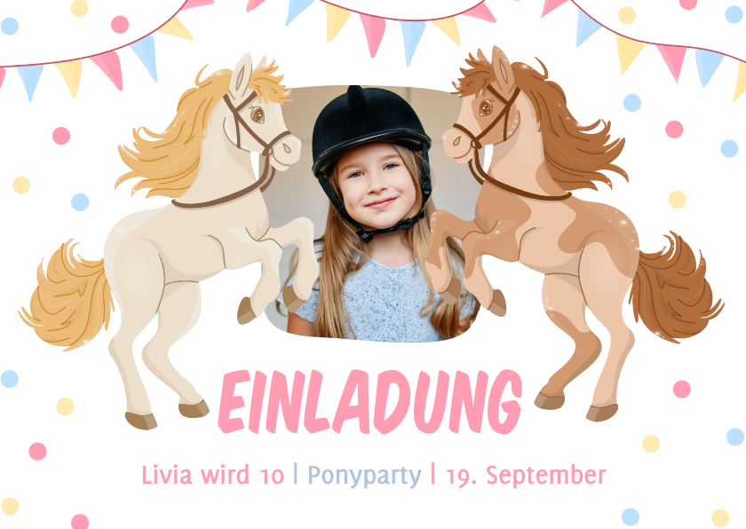 Kindergeburtstag - Foto-Einladung 10. Kindergeburtstag Ponyparty