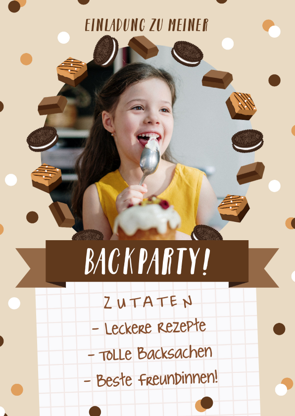 Kindergeburtstag - Foto-Einladung 7. Kindergeburtstag Backparty 