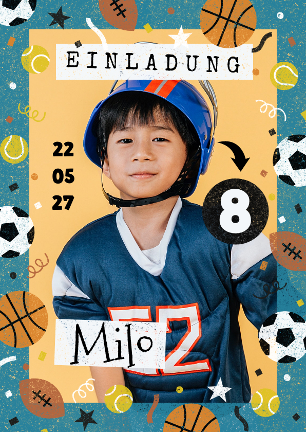 Kindergeburtstag - Foto-Einladung 8. Kindergeburtstag Ballsport