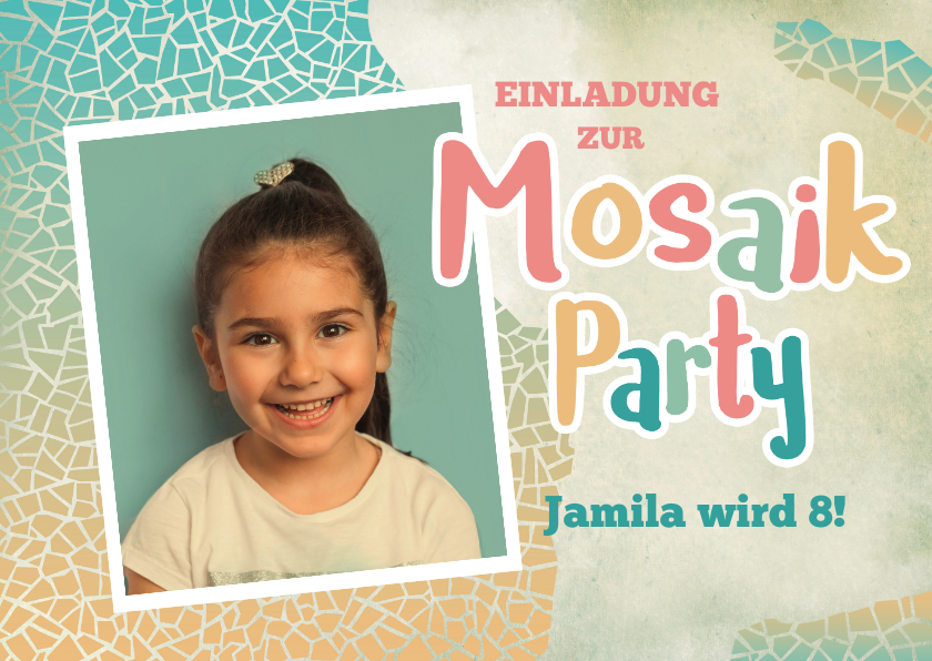 Kindergeburtstag - Foto-Einladung zum Mosaik-Kindergeburtstag 8 Jahre