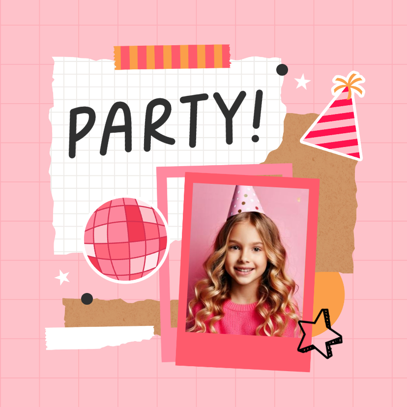 Kindergeburtstag - Foto-Einladungskarte Kindergeburtstag Scrapbook Discokugel