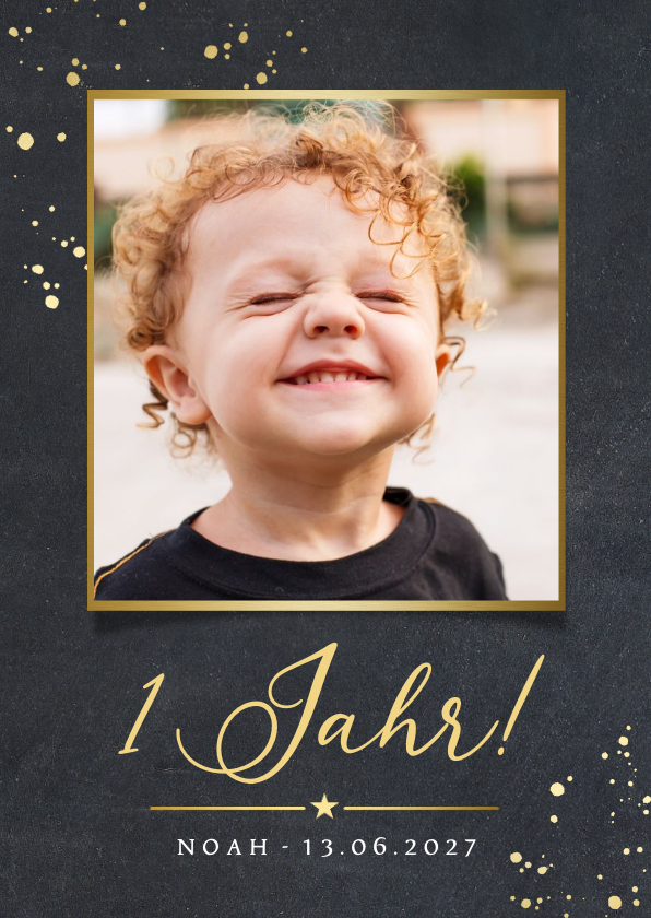 Kindergeburtstag - Fotokarte Einladung dunkelgrau '1 Jahr'