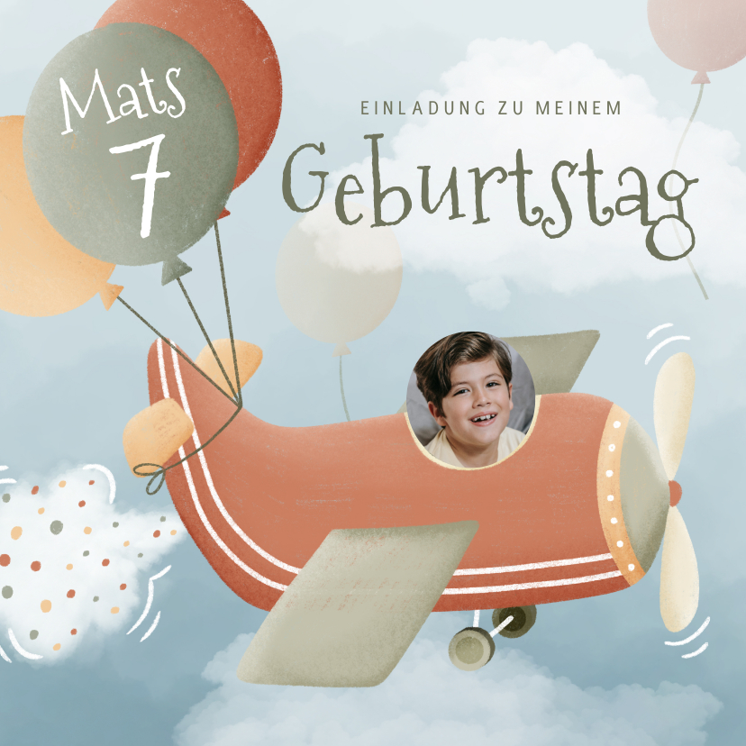 Kindergeburtstag - Geburtstagseinladung 7. Kindergeburtstag Flugzeug & Foto