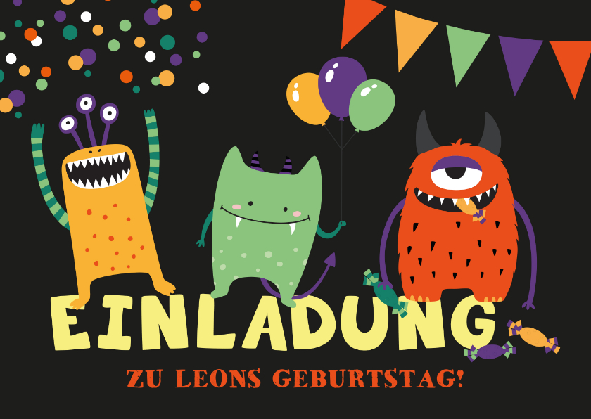 Kindergeburtstag - Geburtstagseinladung Kleine Monster 10. Geburtstag