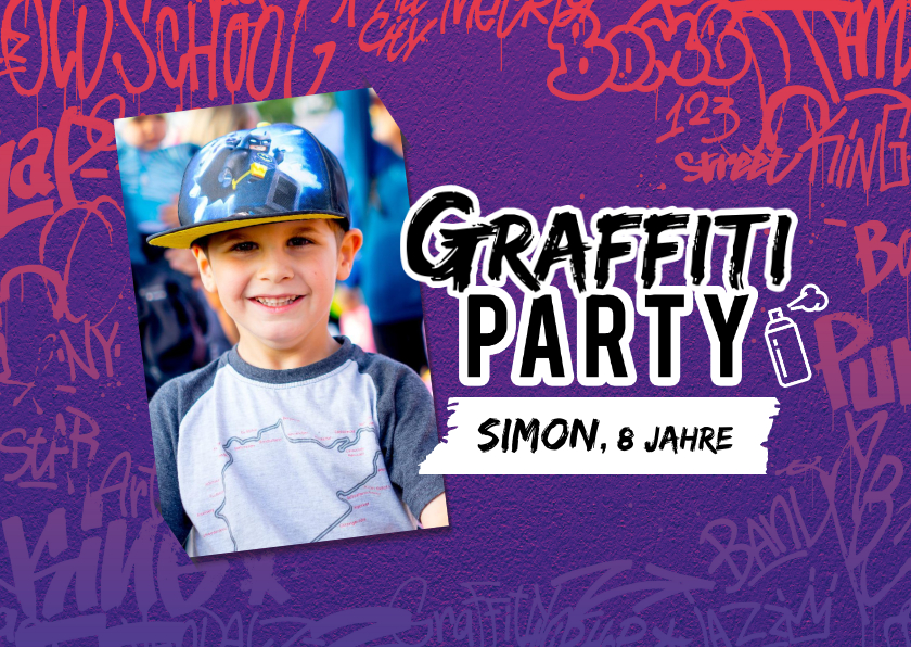 Kindergeburtstag - Graffiti Kindergeburtstagseinladung im Hip Hop-Style 8 Jahre