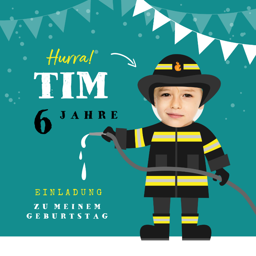 Kindergeburtstag - Kindergeburtstag-Einladung Feuerwehrmann 6 Jahre