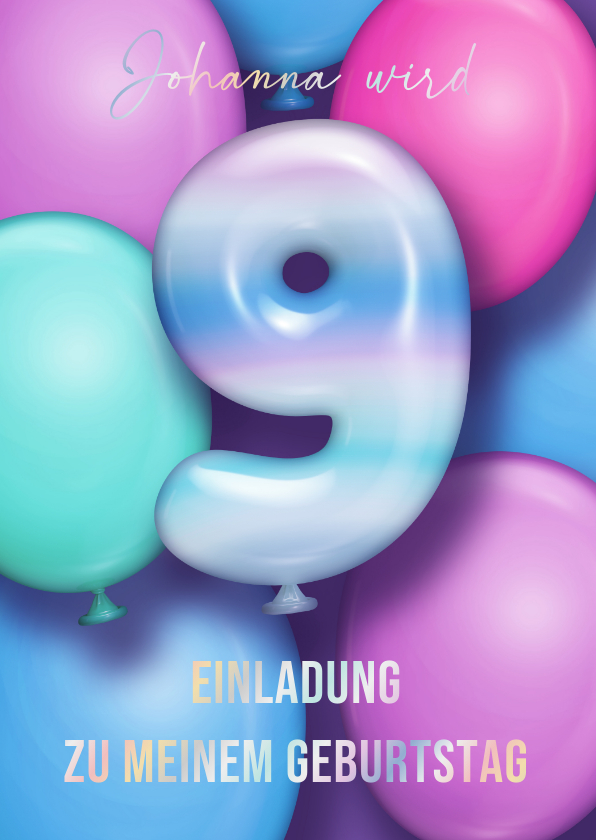 Kindergeburtstag - Kindergeburtstagseinladung Luftballon 9. Geburtstag