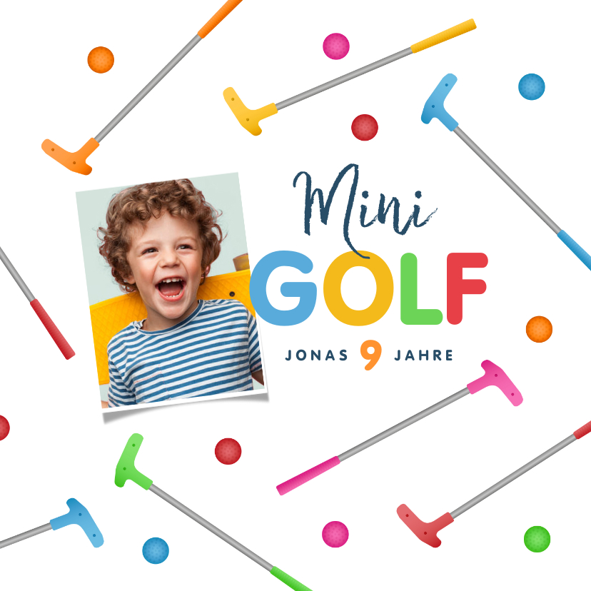 Kindergeburtstag - Minigolf Kindergeburtstag Einladungskarte mit Foto 9 Jahre