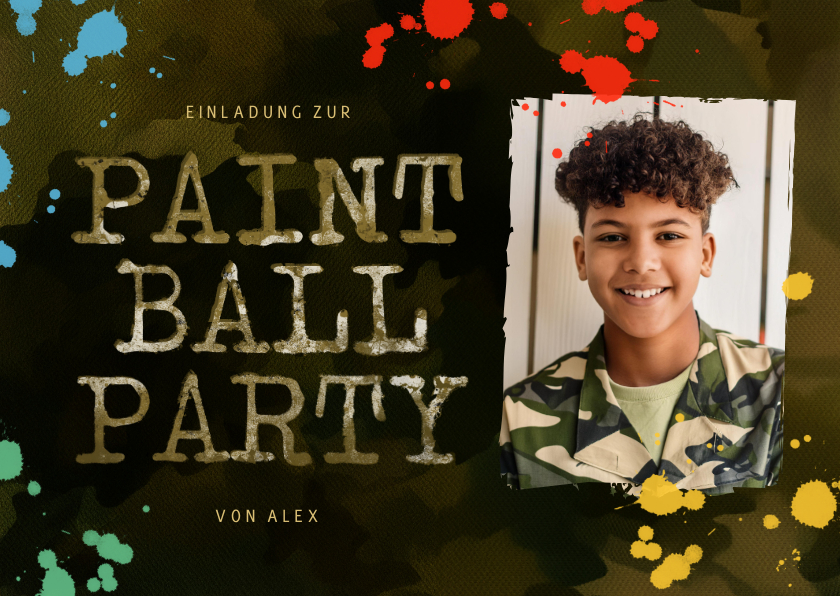 Kindergeburtstag - Paintball-Kindergeburtstag Einladung mit Foto